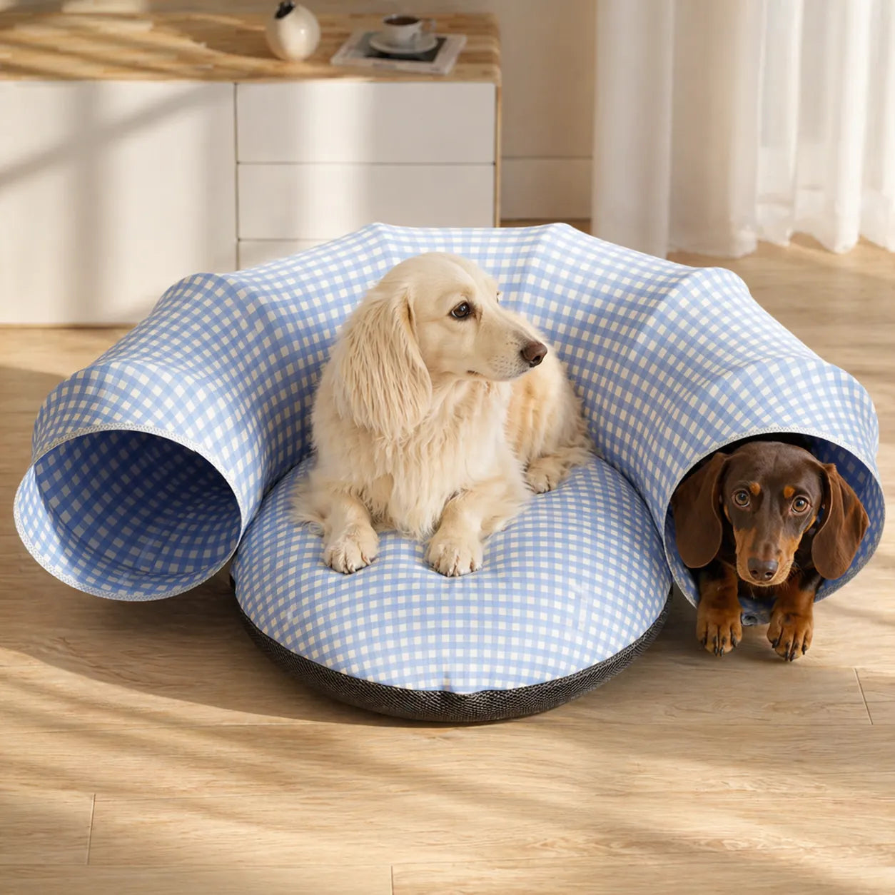 Dachshund Bed | Tunnel Burrow Cave + Open Cushion | All-Season | ArtisanUni