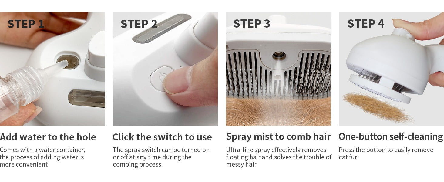 Step-by-step guide on using a grooming tool with text instructions.