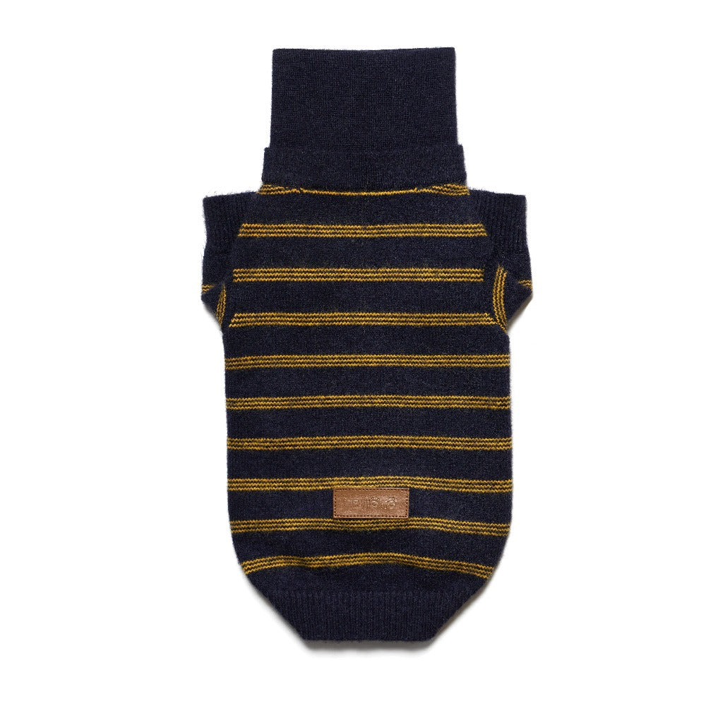Sweater Dachshund Long Body  |  Blue & Yellow Striped  Polo Knit | Dachshund Clothing | ArtisanUni